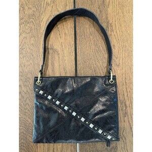 HOBO The Original Black Leather Studded Shoulder Bag Asymmetrical Flap Lined